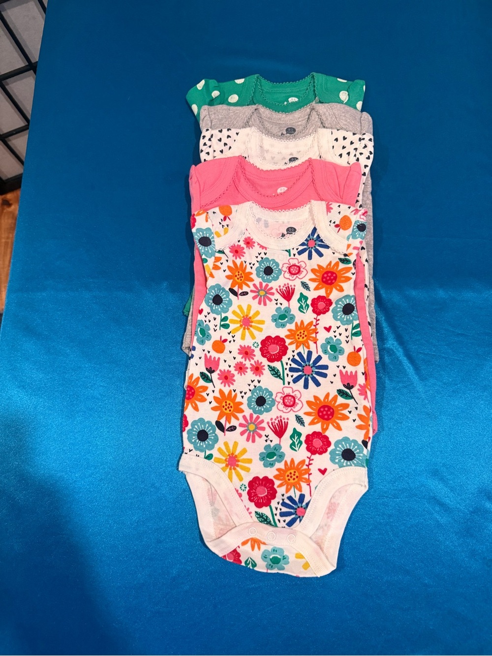 Girls Floral Pink Trim One-Piece Bodysuit Pack of 5  (G2